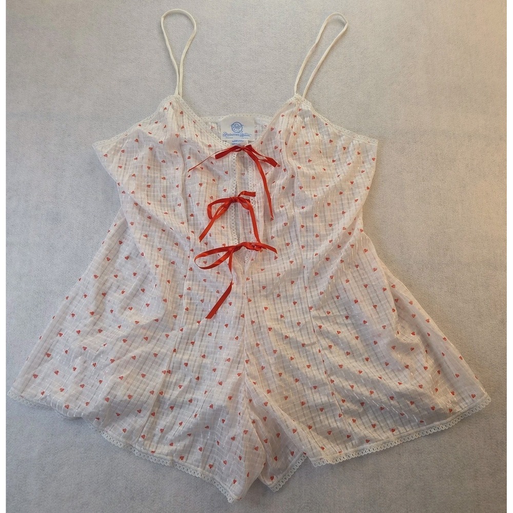 Vtg 80s UndercoverWear Heart Romper Teddy Lingerie Coquette Dollette Size Large